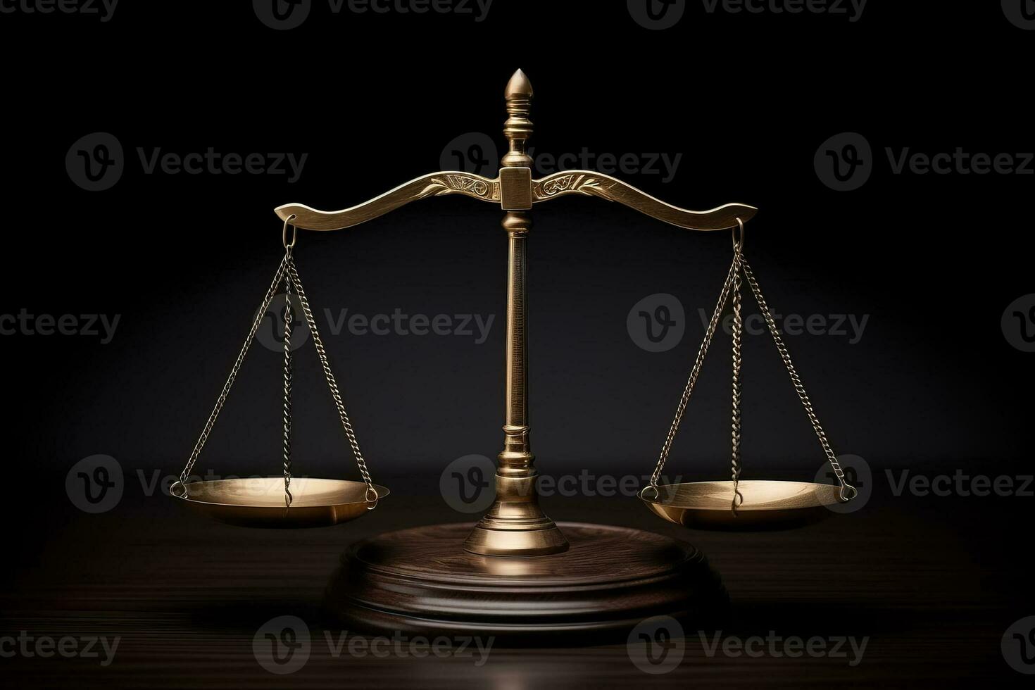 Scale of justice iconic legal symbol isolated on dark background photo