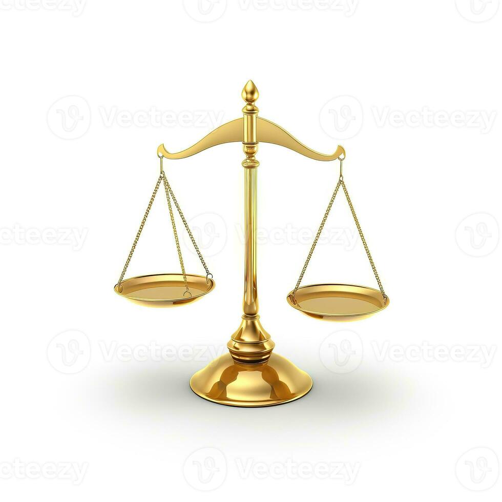 Scale of justice iconic legal symbol isolated on white photo