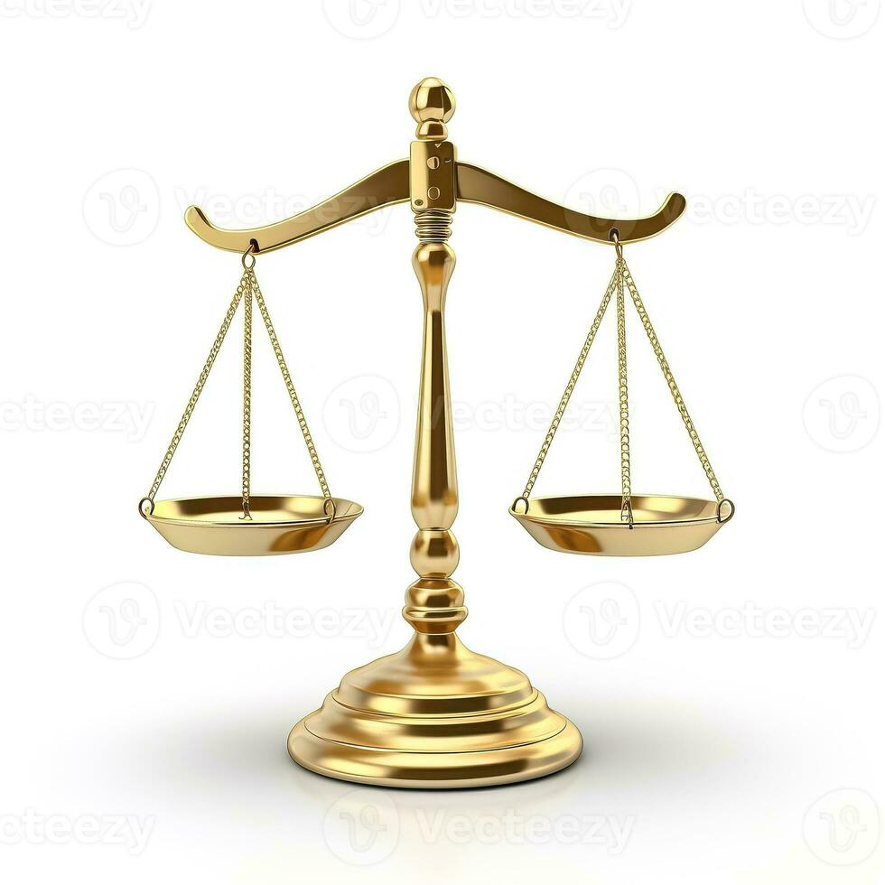 Scale of justice iconic legal symbol isolated on white photo