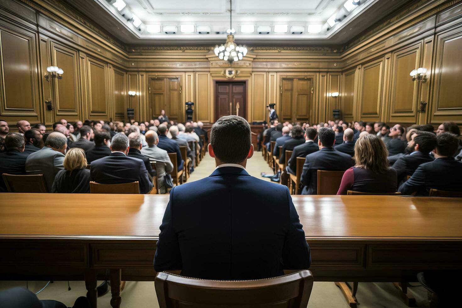Une avocate vue de dos entre dans un tribunal photo