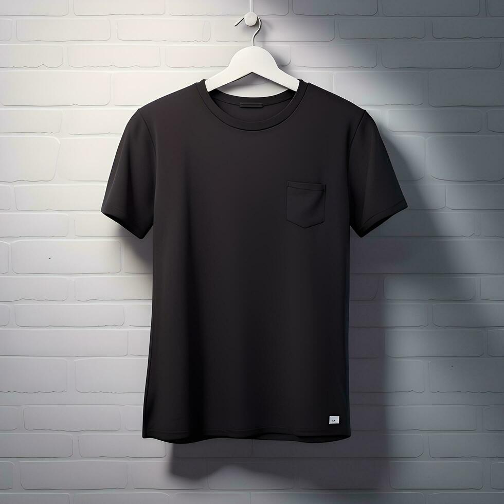 Black T-Shirt Mockup With Brick Background. Ai Generative photo