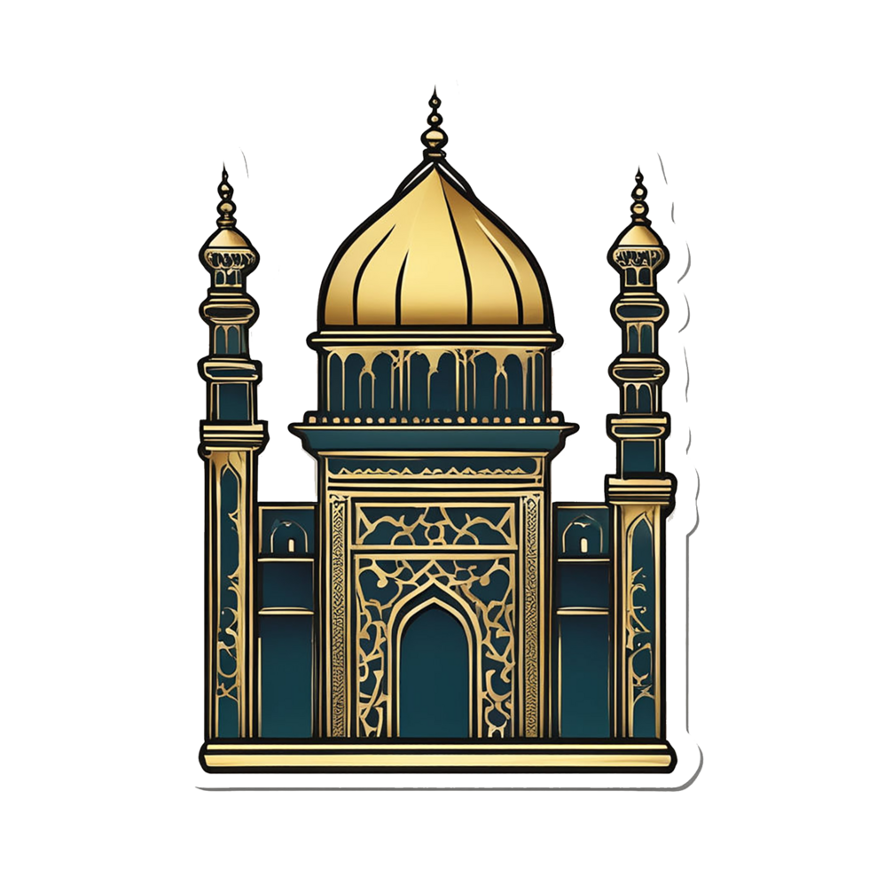 Islamic mosque building cartoon style with a crescent. Ramadan kareem. Ai Generative png