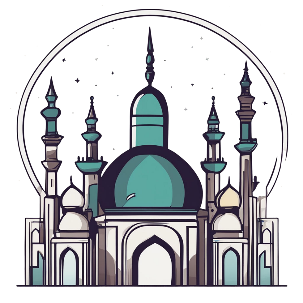 islâmico mesquita construção desenho animado estilo com uma crescente. Ramadã kareem. ai generativo png