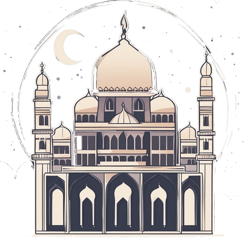 Islamic mosque building cartoon style with a crescent. Ramadan kareem. Ai Generative png