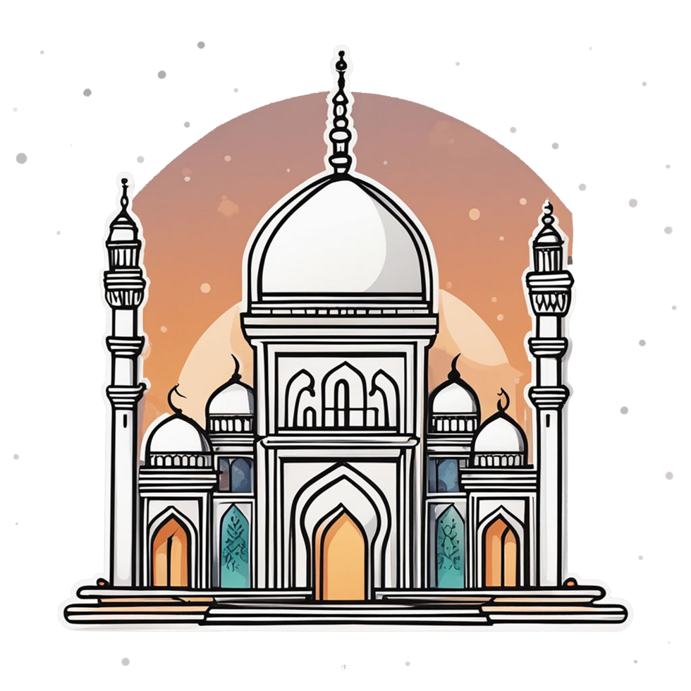 Islamic mosque building cartoon style with a crescent. Ramadan kareem. Ai Generative png