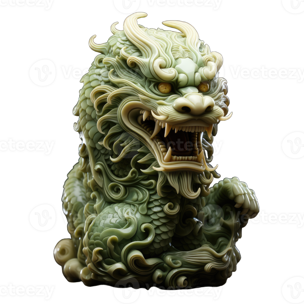 Jade dragon isolated on transparent background, Generative AI png