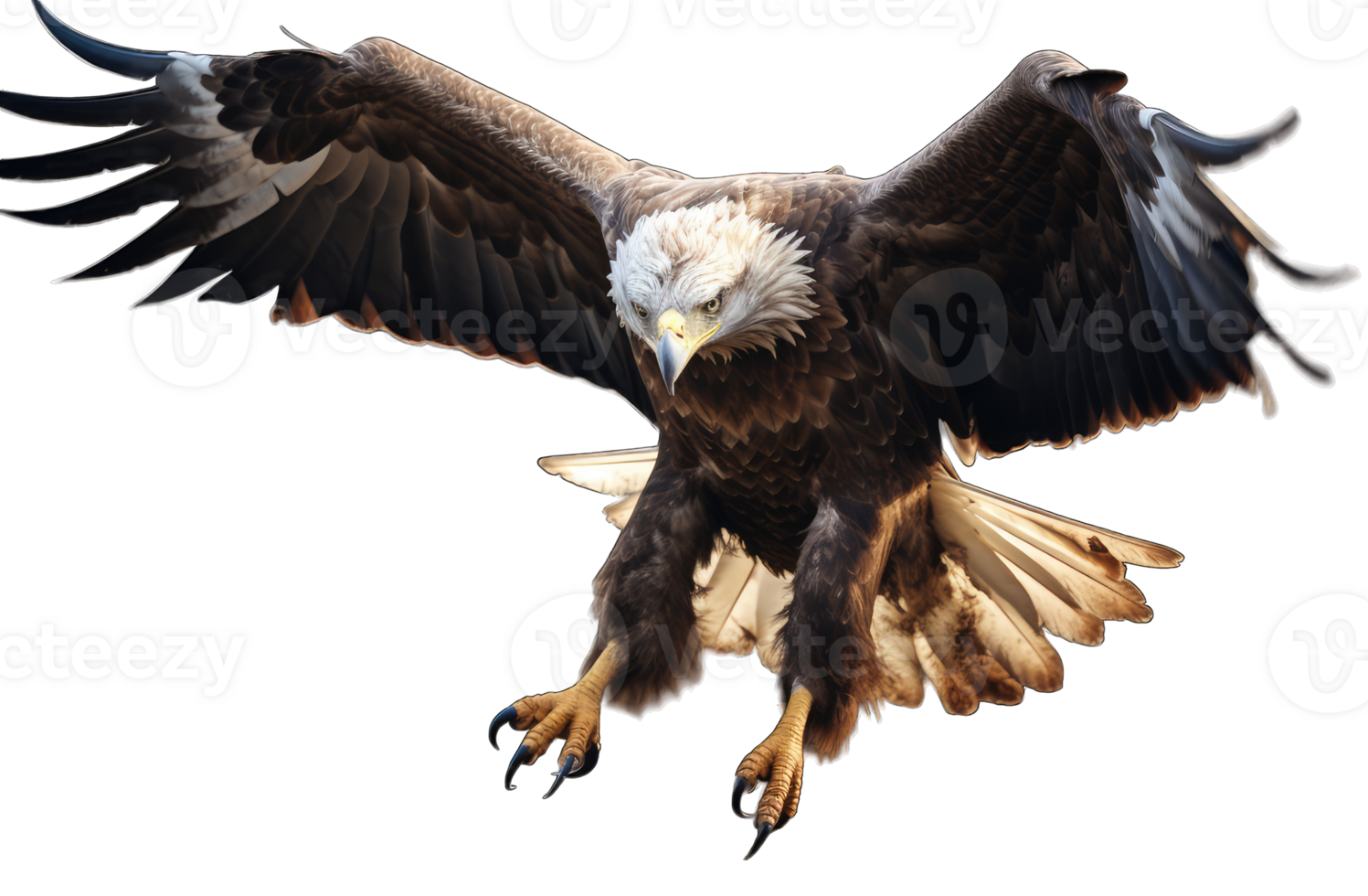 Bald eagle flying swoop on transparent background, Generative AI png