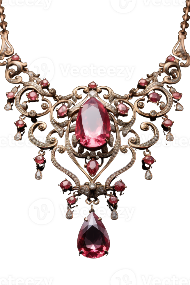 Jewelry pendant with gemstone necklace on transparent background, Generative AI png