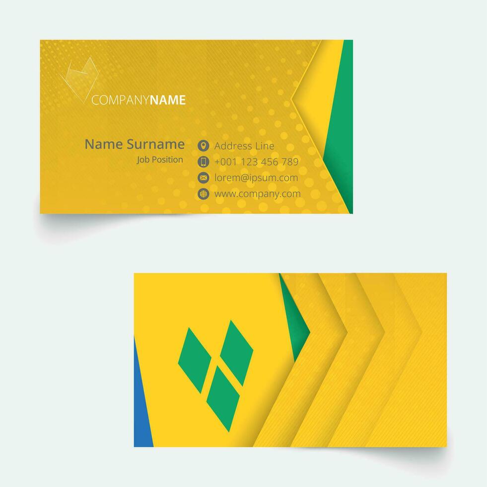 Saint Vincent and the Grenadines Flag Business Card, standard size 90x50 mm business card template. vector
