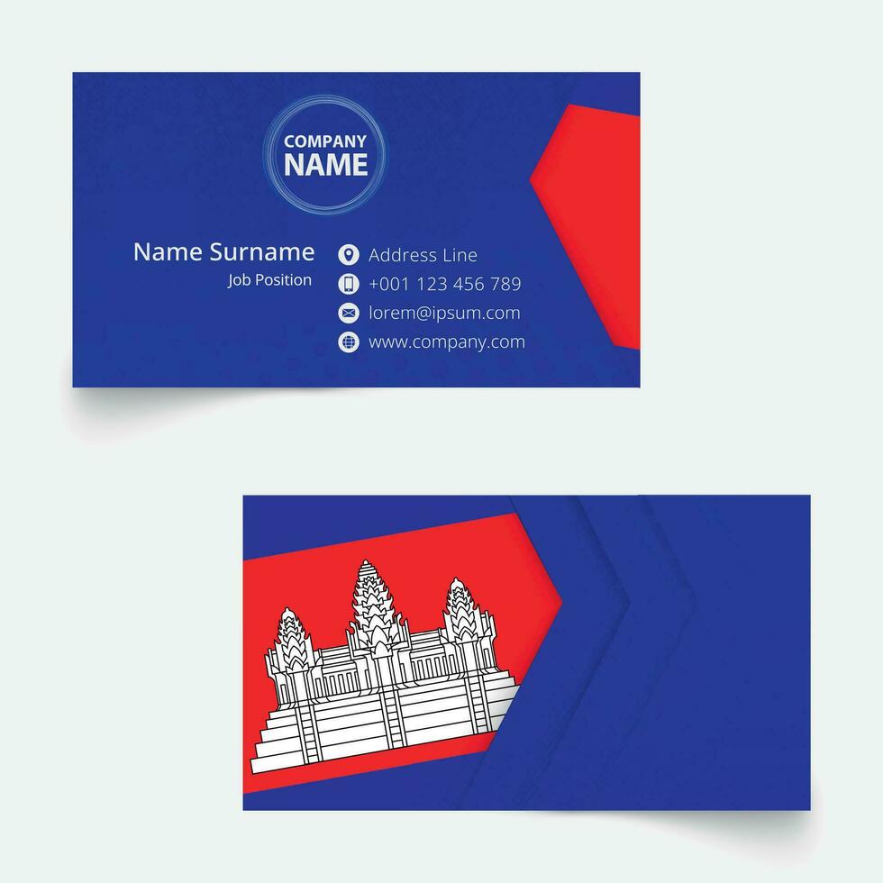 Cambodia Flag Business Card, standard size 90x50 mm business card template. vector