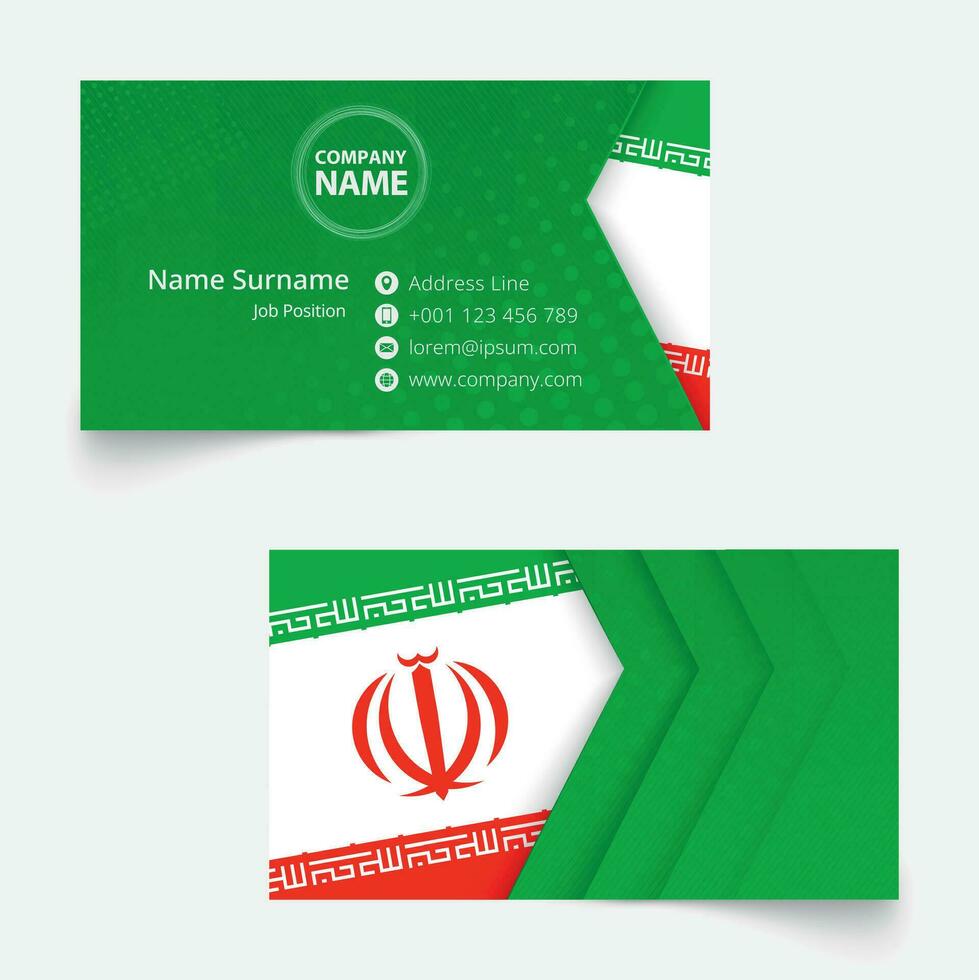 Iran Flag Business Card, standard size 90x50 mm business card template. vector