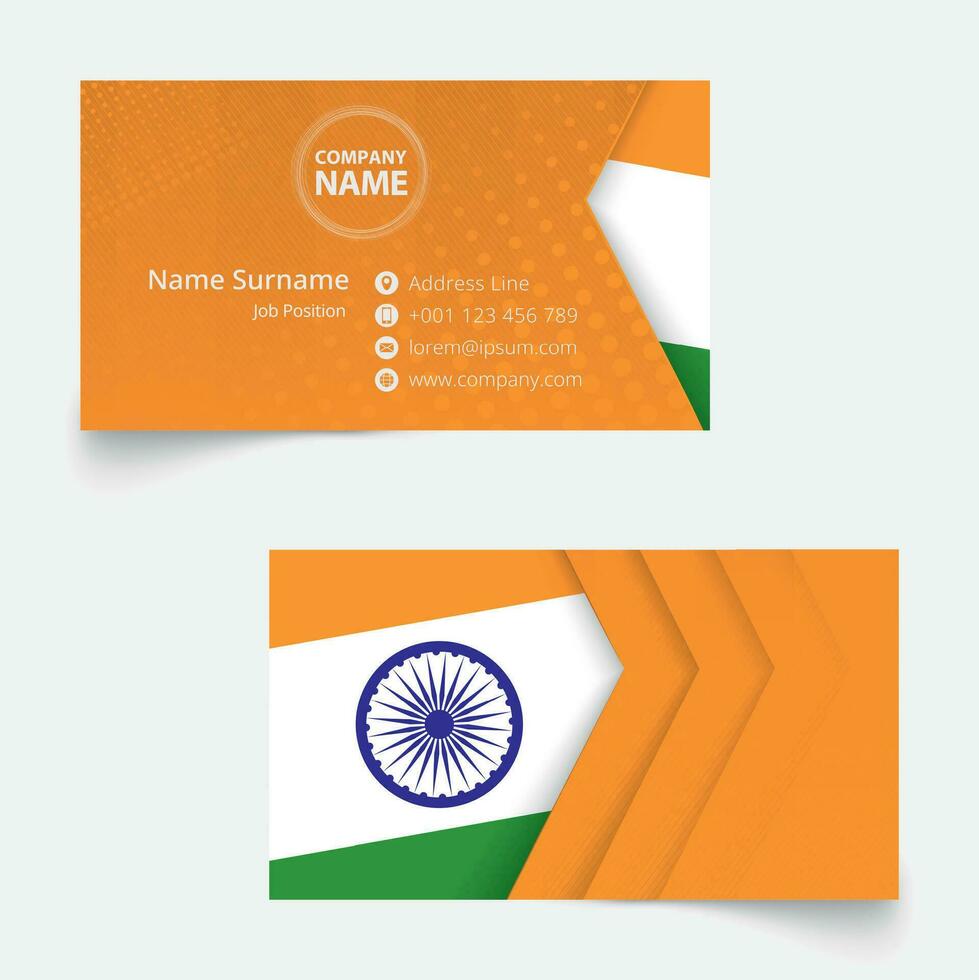 India bandera negocio tarjeta, estándar Talla 90x50 mm negocio tarjeta modelo. vector