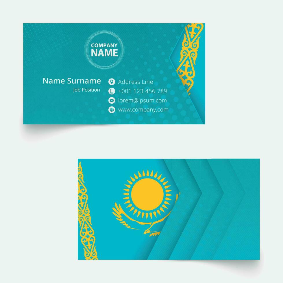 Kazakhstan Flag Business Card, standard size 90x50 mm business card template. vector
