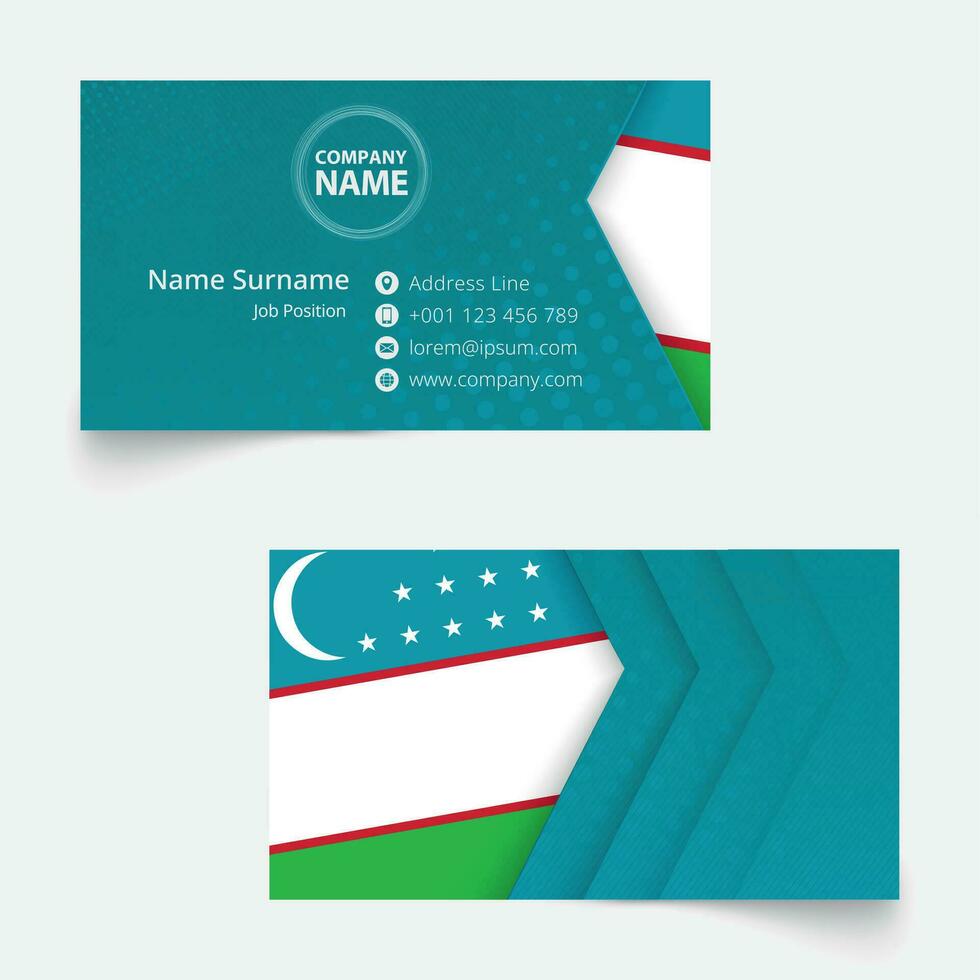 Uzbekistan Flag Business Card, standard size 90x50 mm business card template. vector