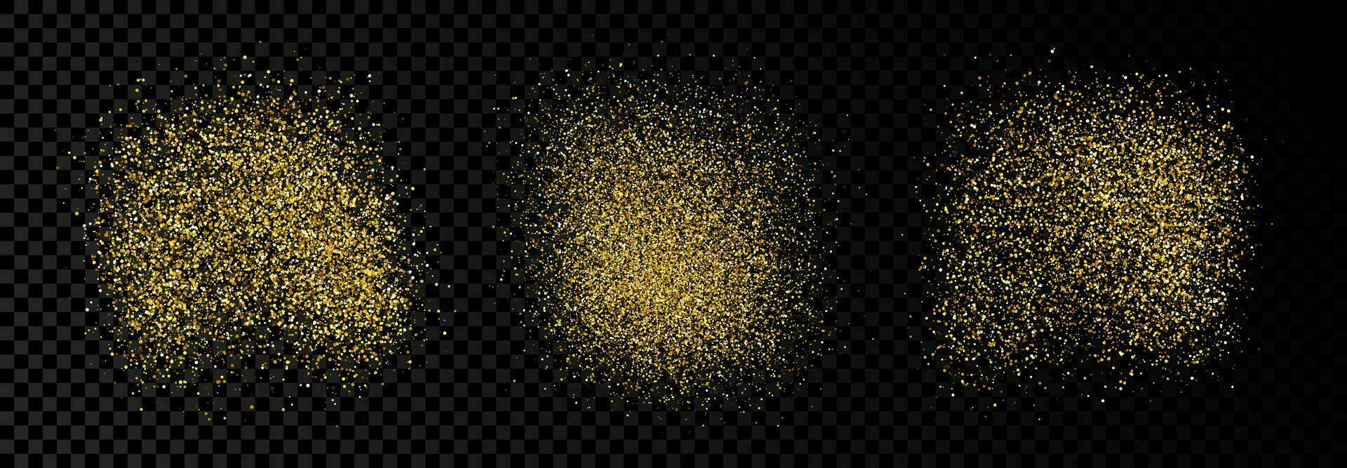 Set of three golden glittering backdrops on a dark vector