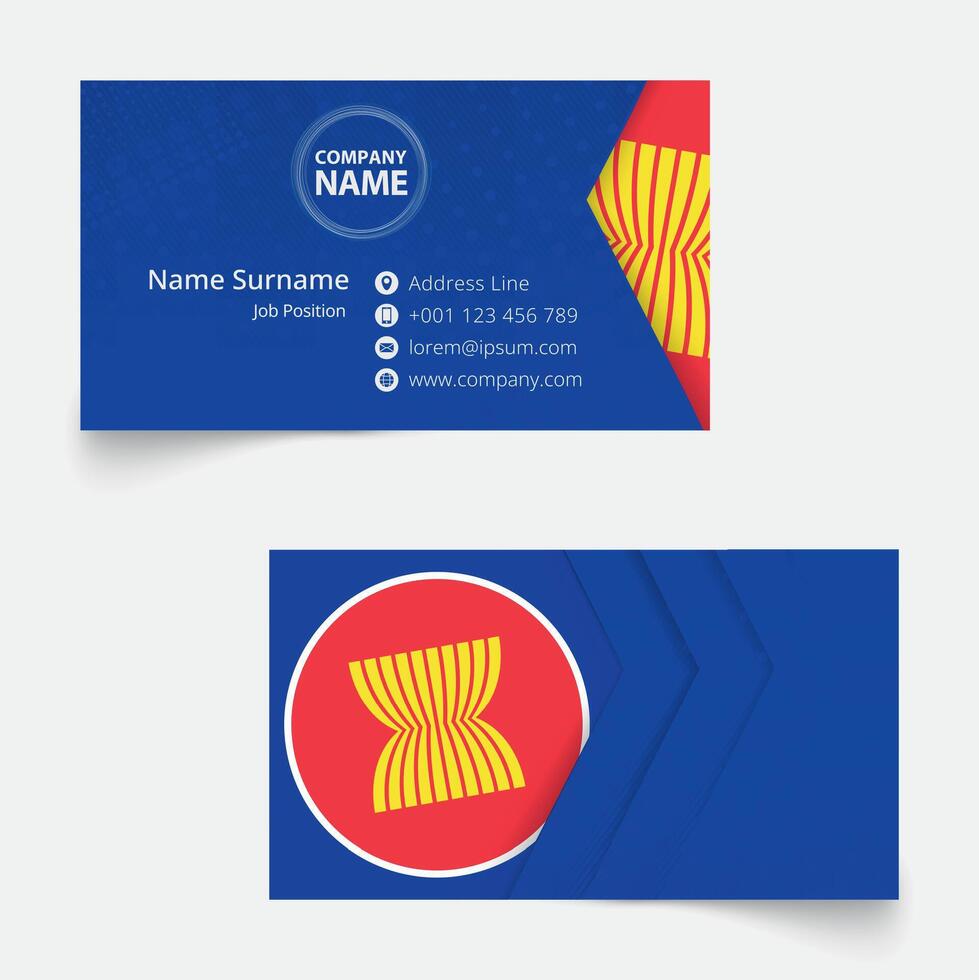 ASEAN Flag Business Card, standard size 90x50 mm business card template. vector