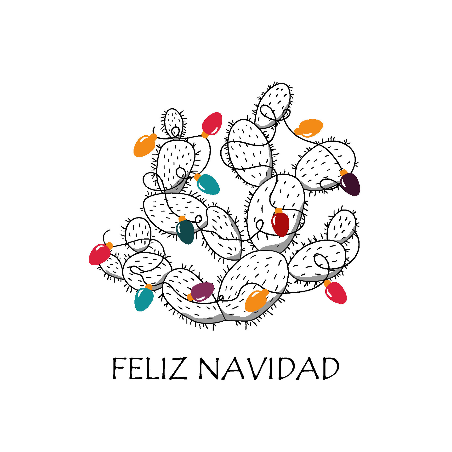 Christmas cactus with lights illustration for tropical Christmas decor