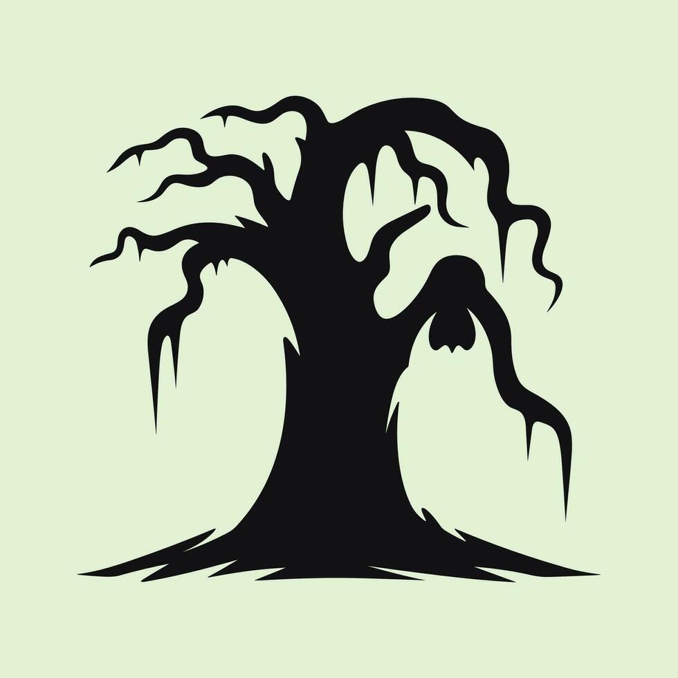Horror halloween tree silhouette with ravens vector