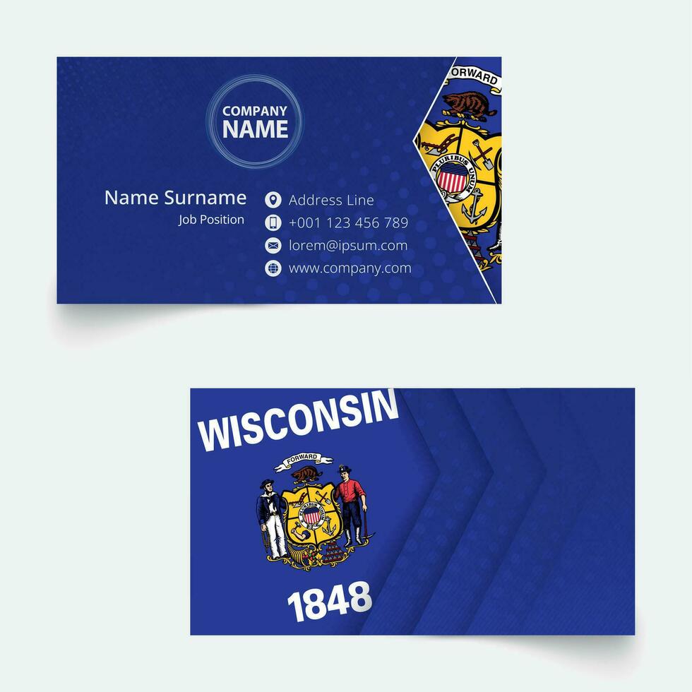 Wisconsin Flag Business Card, standard size 90x50 mm business card template. vector