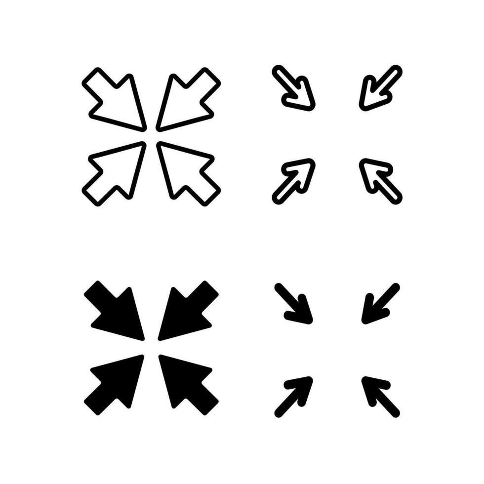 minimize icon set ,small scale arrow icon. resize shrink icon - four intersection points 4 arrows on white background. Editable symbol. vector