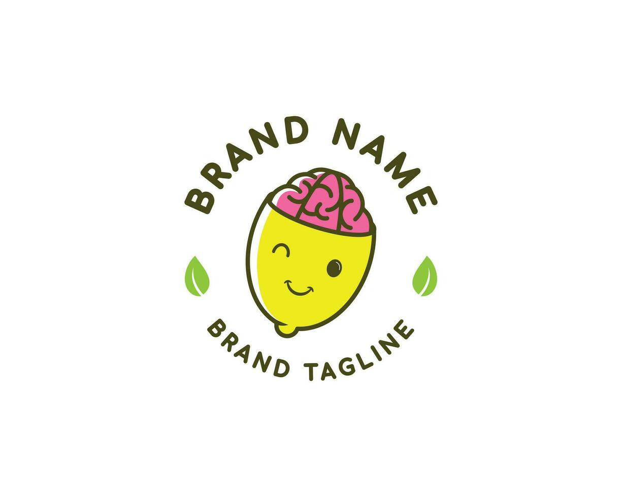 Lemon Brain logo. combination a lemon with brain. fruit logo template design. education concept design. vector