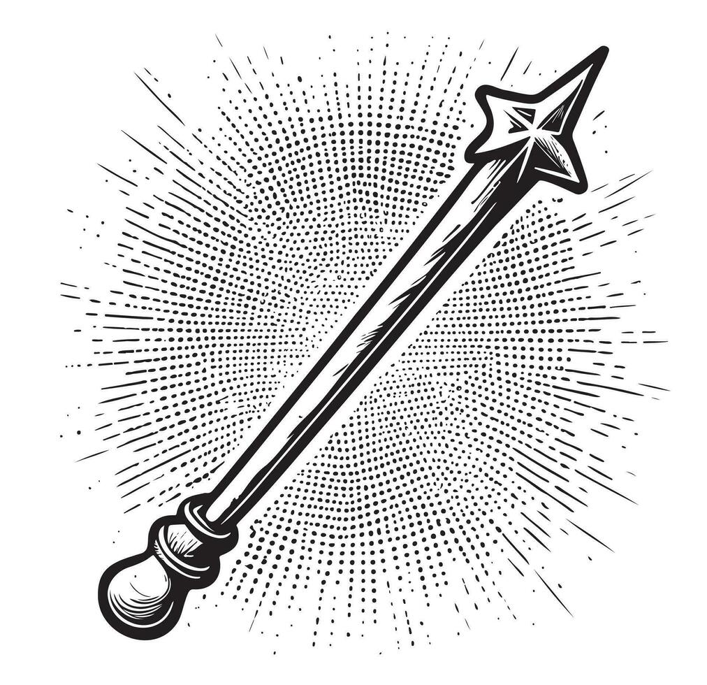 Magic wand mystic sketch hand drawn in doodle style illustration vector