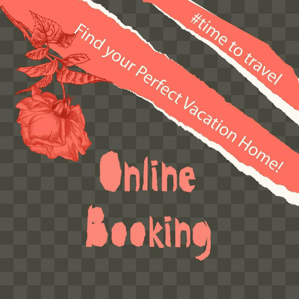 Trendy easy editable template for social media post in torn paper style. Roses flower theme Creative design background for individual and corporate web promotion, blogs vector