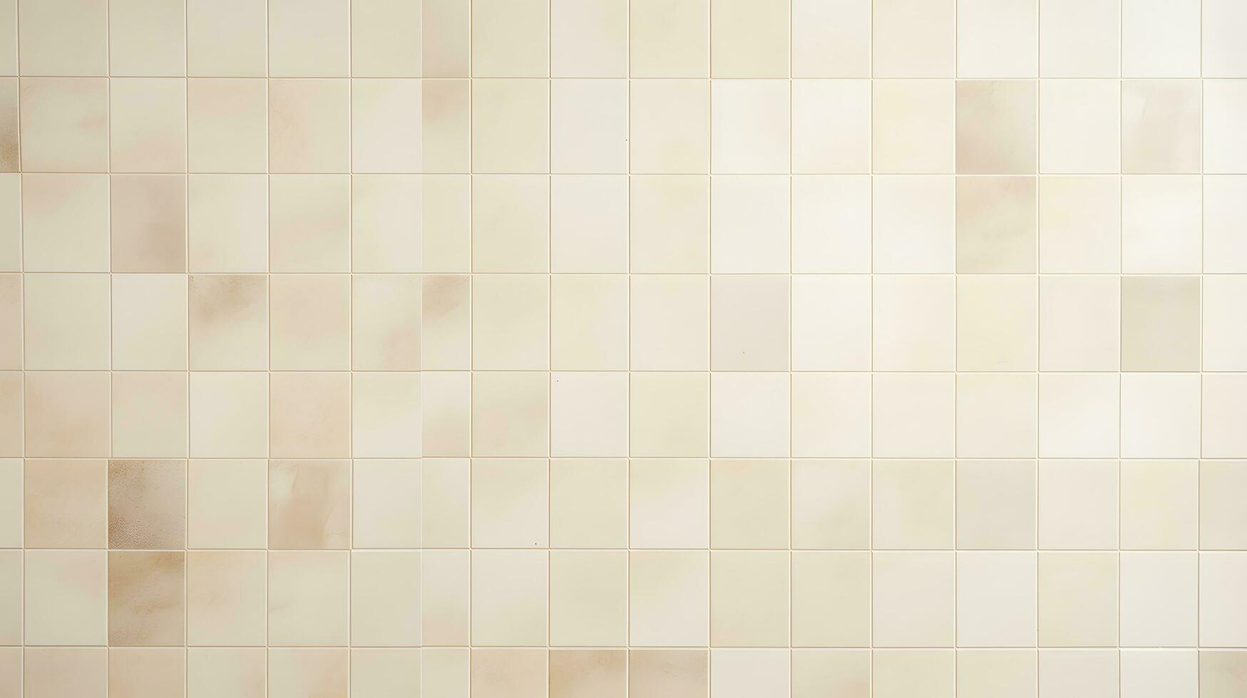 Cream light ceramic wall chequered and floor tiles mosaic background. AI Generated photo