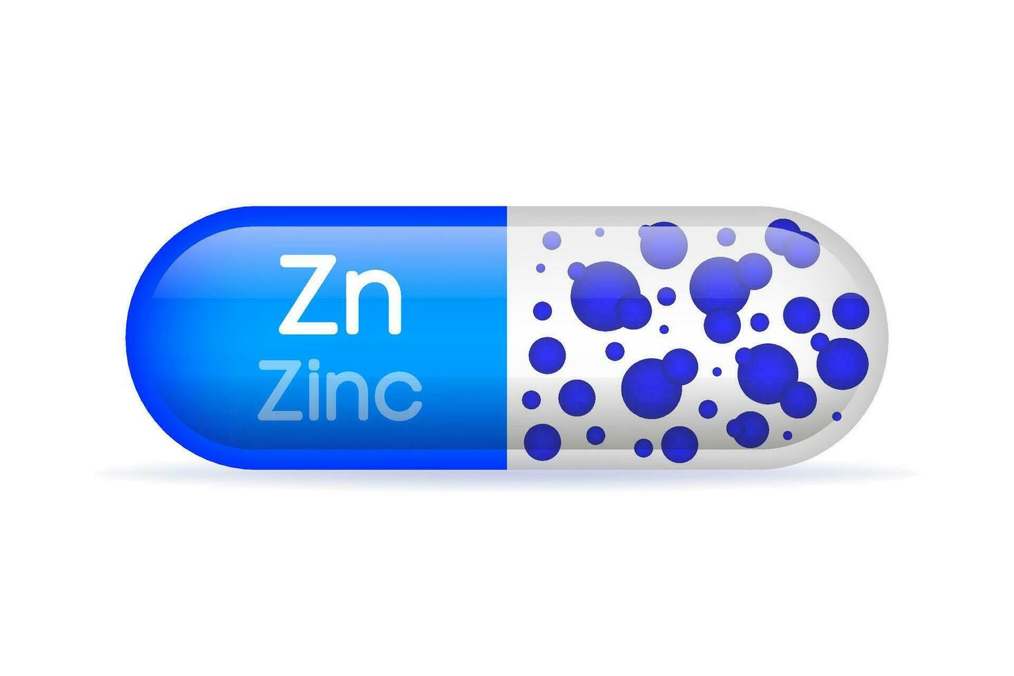 Mineral blue shining pill capsule icon. Zn Zink. Vector illustration.