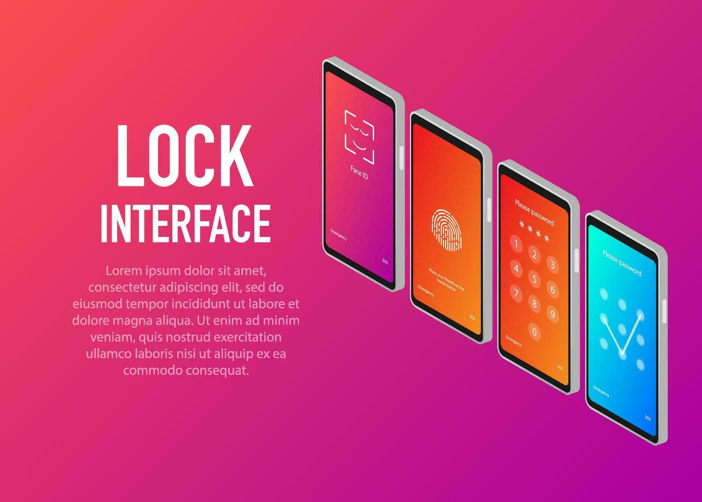 WebScreen lock authentication password smartphone background template. Screenlock password or lockscreen passcode numbers display. vector