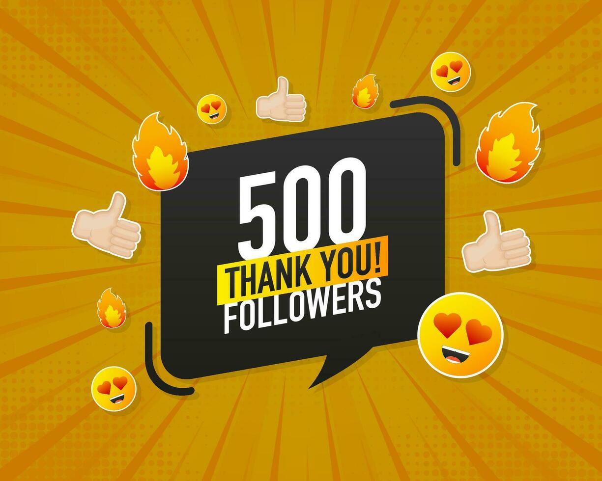Thank you 500 followers on yellow background. White background. Vector design. Flat design. Social media
