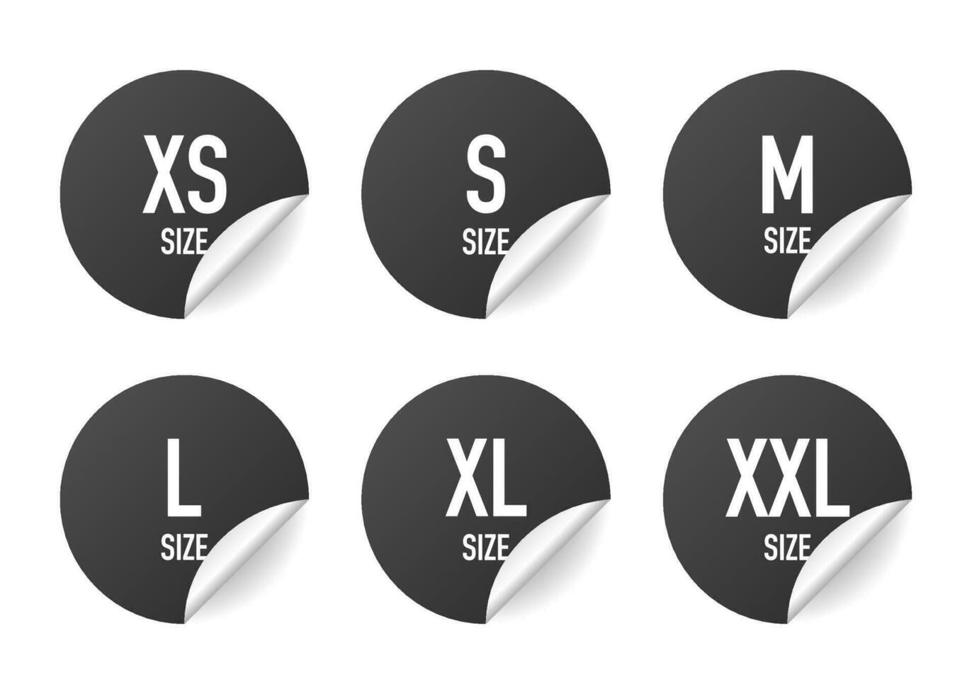 Collection of clothing size labels isolated on white background. Vector illustration.