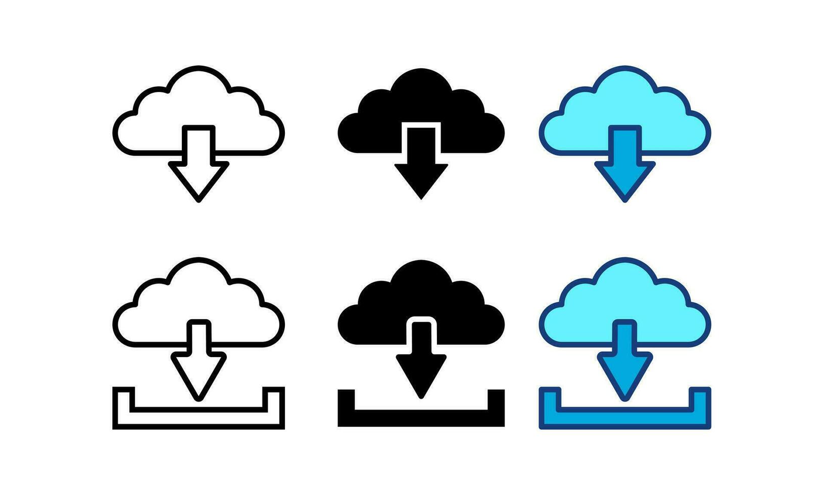 Cloud download icon. Upload download cloud arrow. Line and flat color style. Download cloud computing outline and filled vector sign. Download symbol.lisolated on white background,icon set.