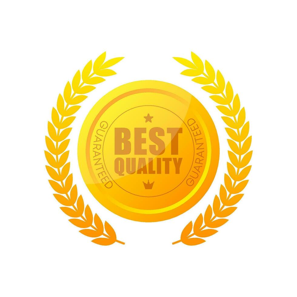 Golden Best quality badge, label. Sale offer price sign. Vector illustration.