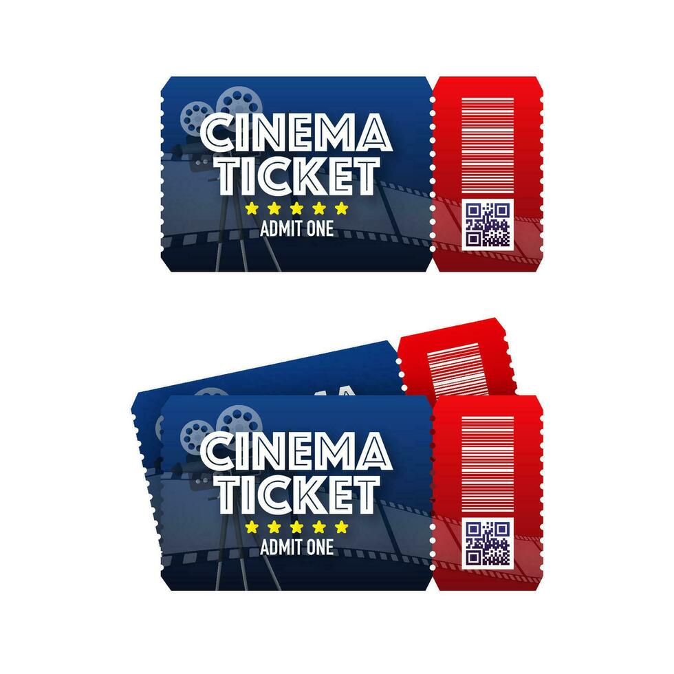 Cinema ticket. Admit one coupon entrance. Film strip on tickets. Cinema, theatre. vector