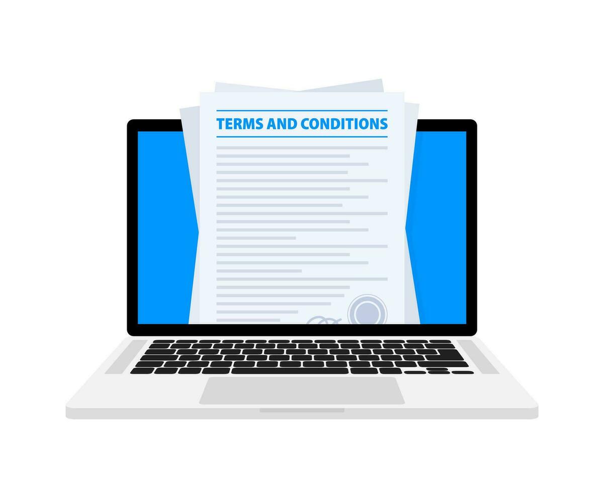 Terms and Conditions document, license agreement. Vector illustration.