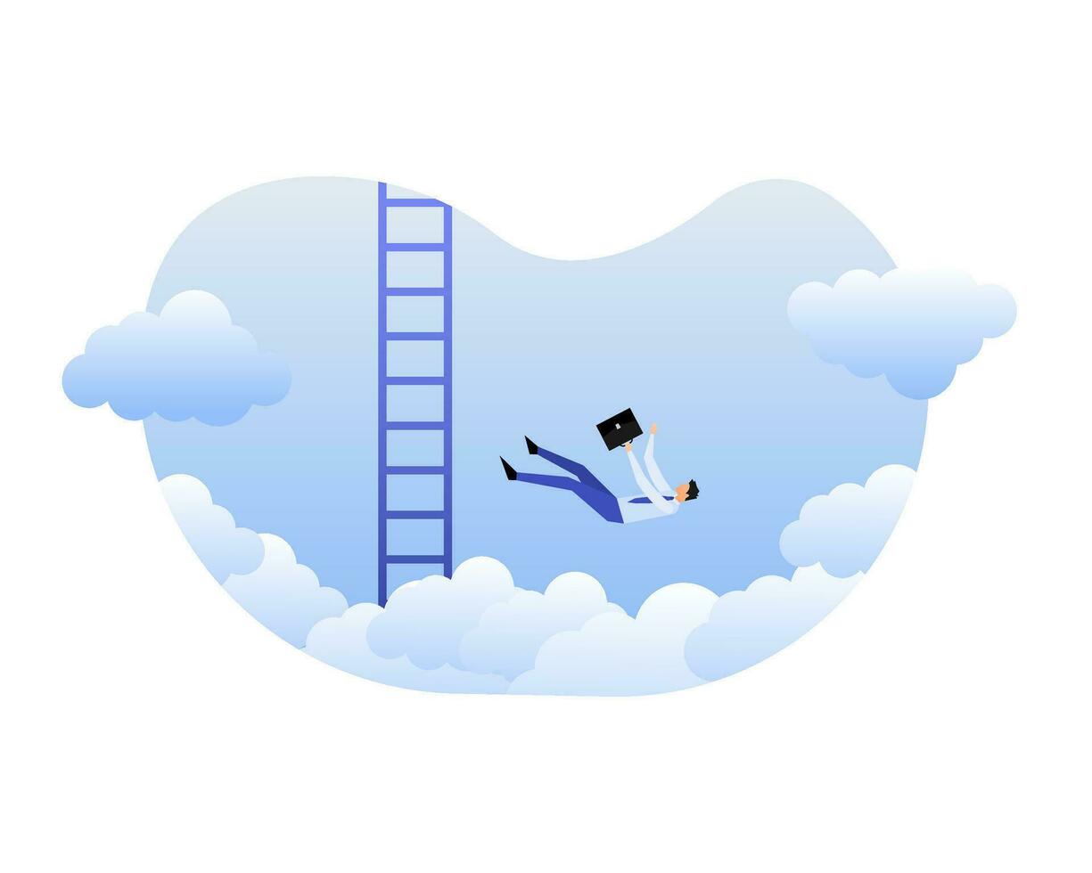 Businessman fall into the abyss. Falling businessman. Career growth. Vector illustration.
