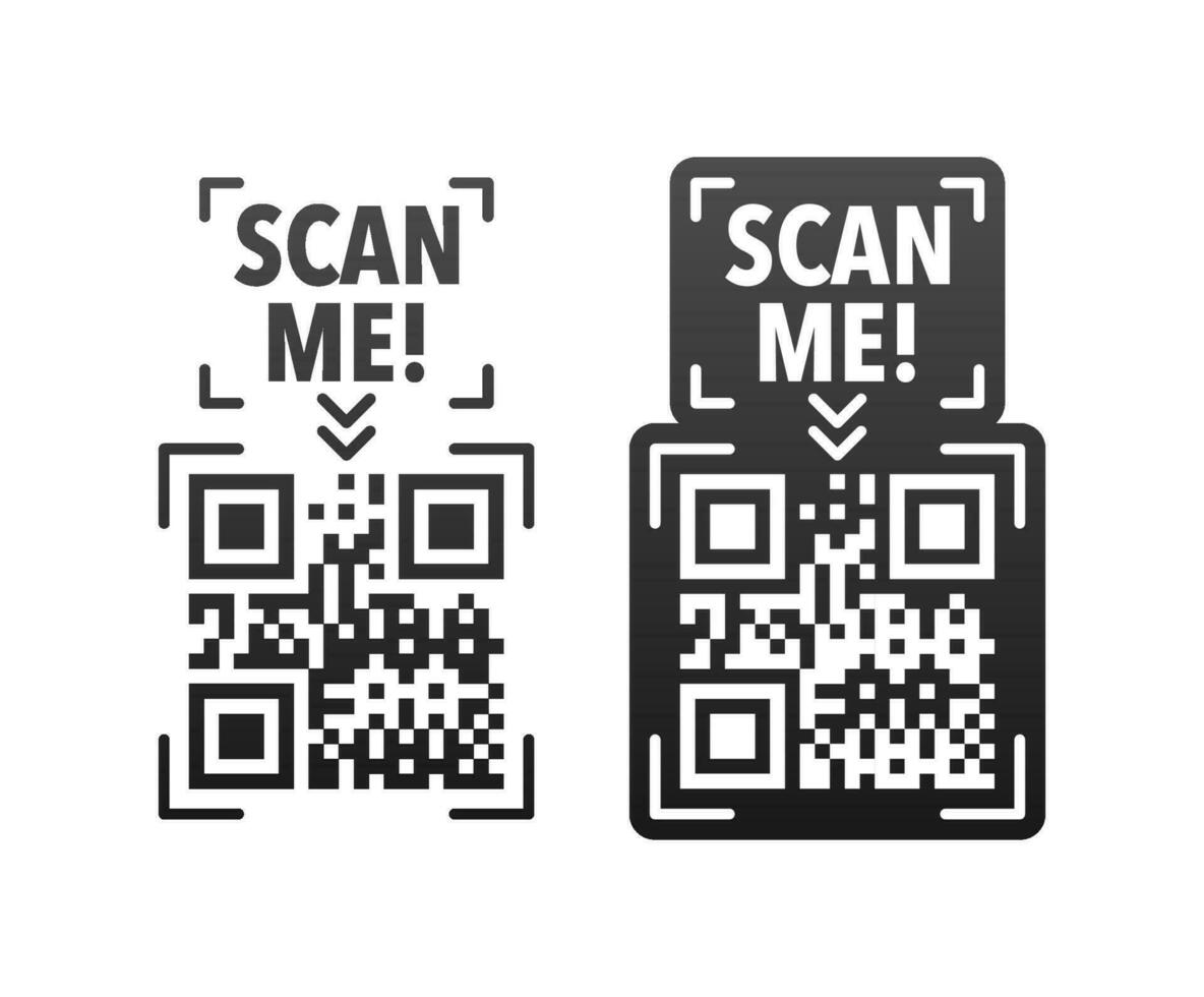 Scan me icon with QR code. Inscription scan me. QR code label. vector