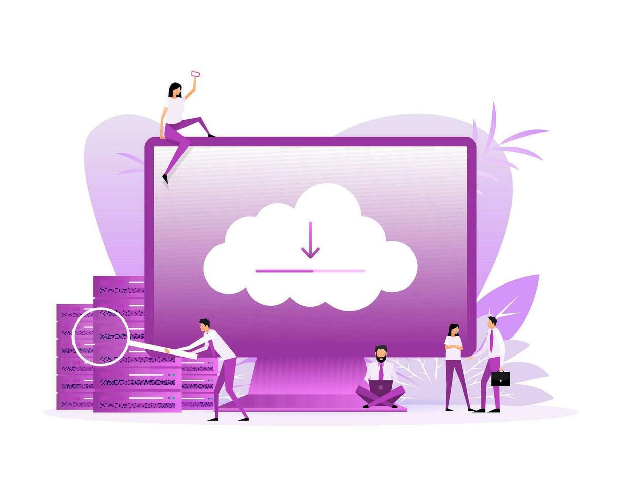 Icon with cloud download people. File management. Vector illustration digital design