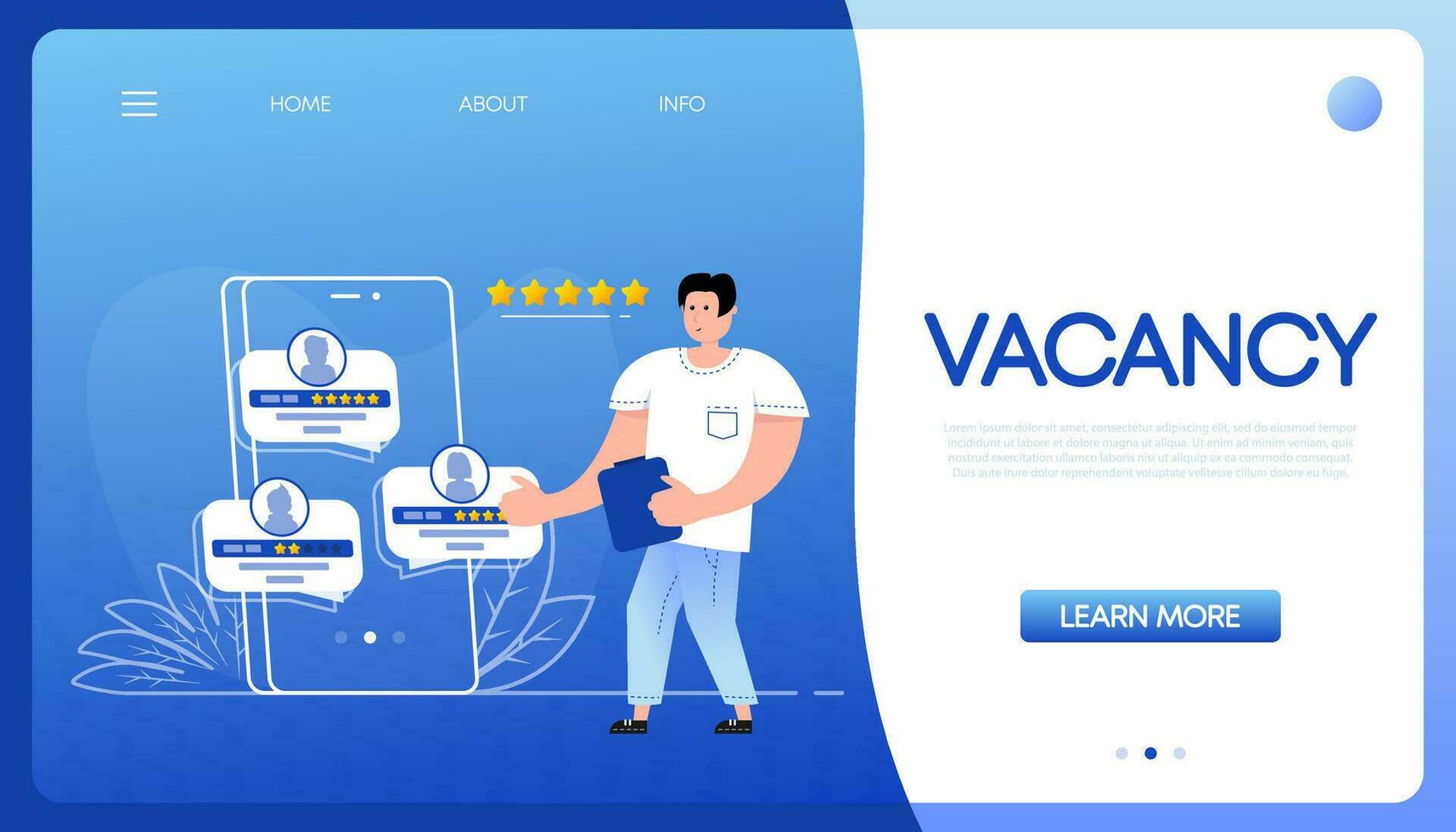 Template with vacancy people. Online concept. Job interview concept. Magnifying glass vector