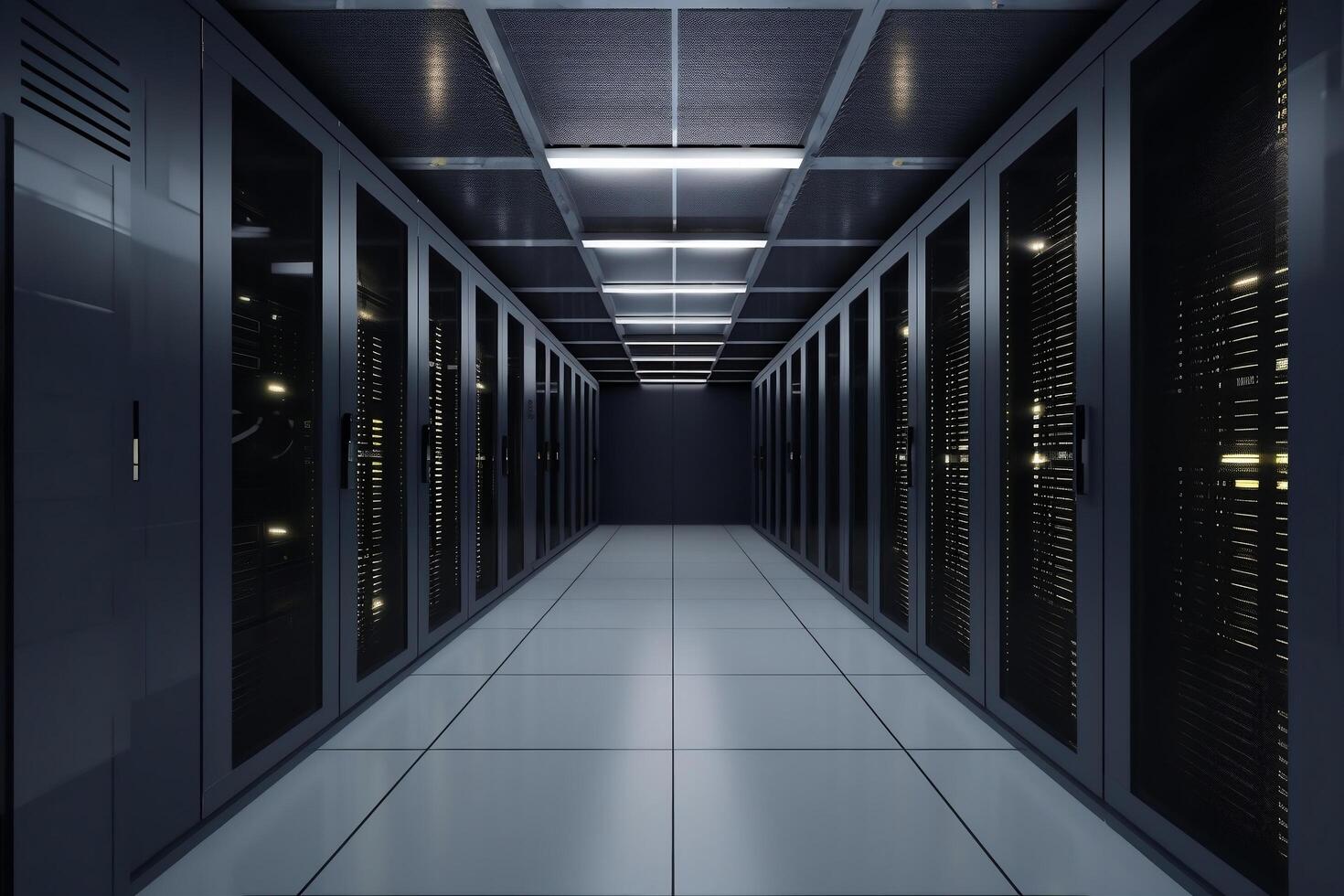 Corridor in server room of cybernetic data center photo