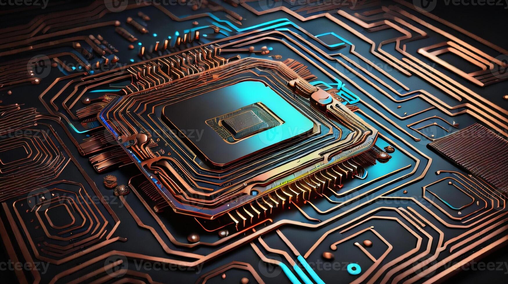 Abstract technology circuit design CPU motherboard of a computer board and processor created with Generative AI photo