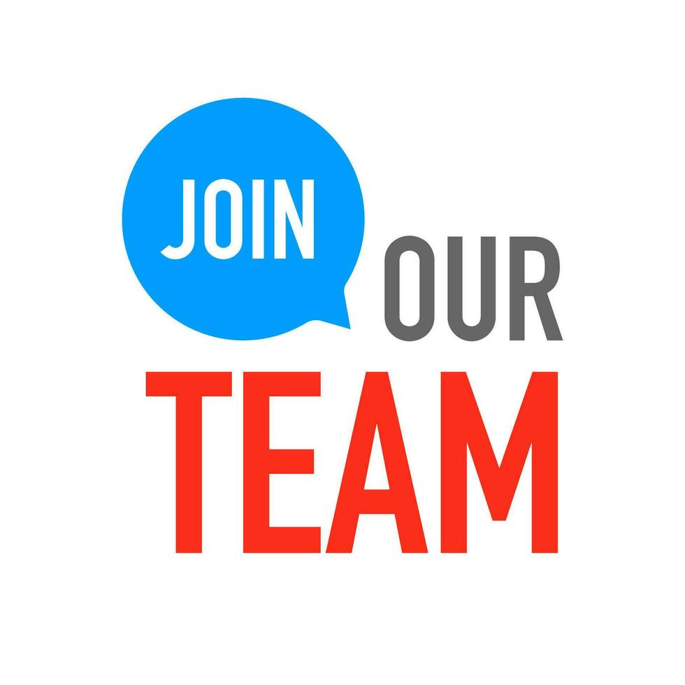 Join our team. Badge with megaphone icon. Flat vector illustration on white background.