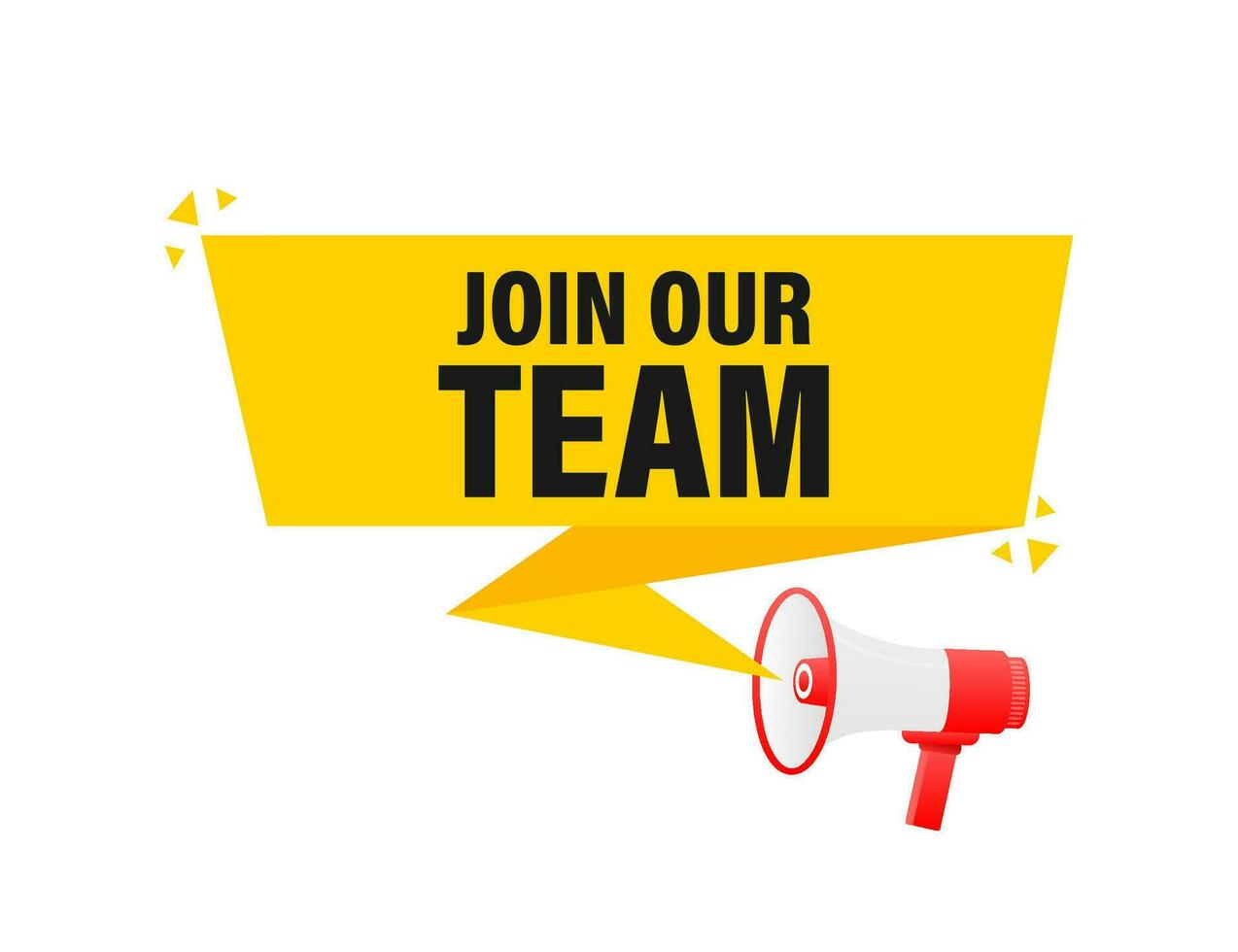 Join our team megaphone yellow banner in 3D style on white background. Vector illustration.