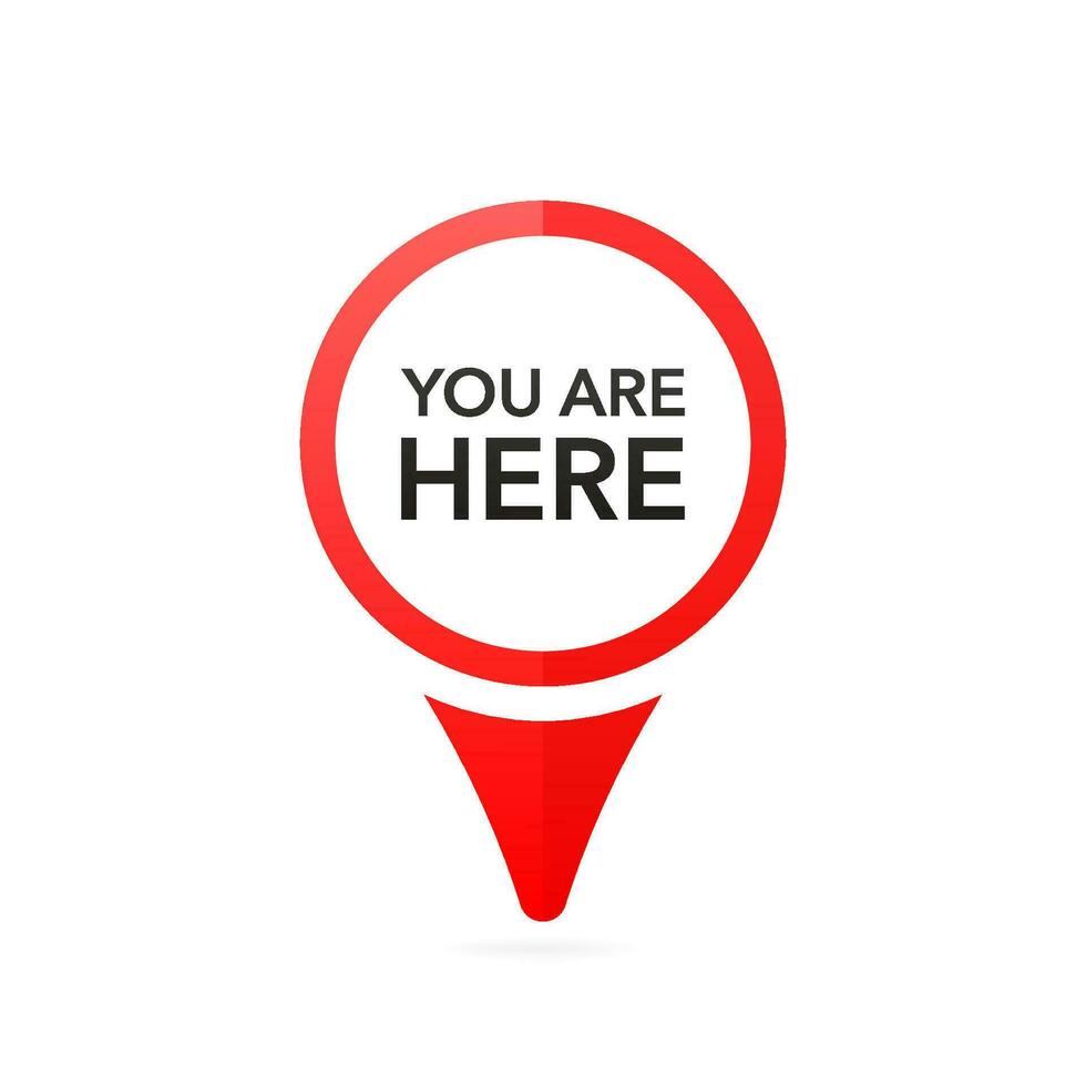 Red pointer with you are here on white background. White background. Vector illustration.