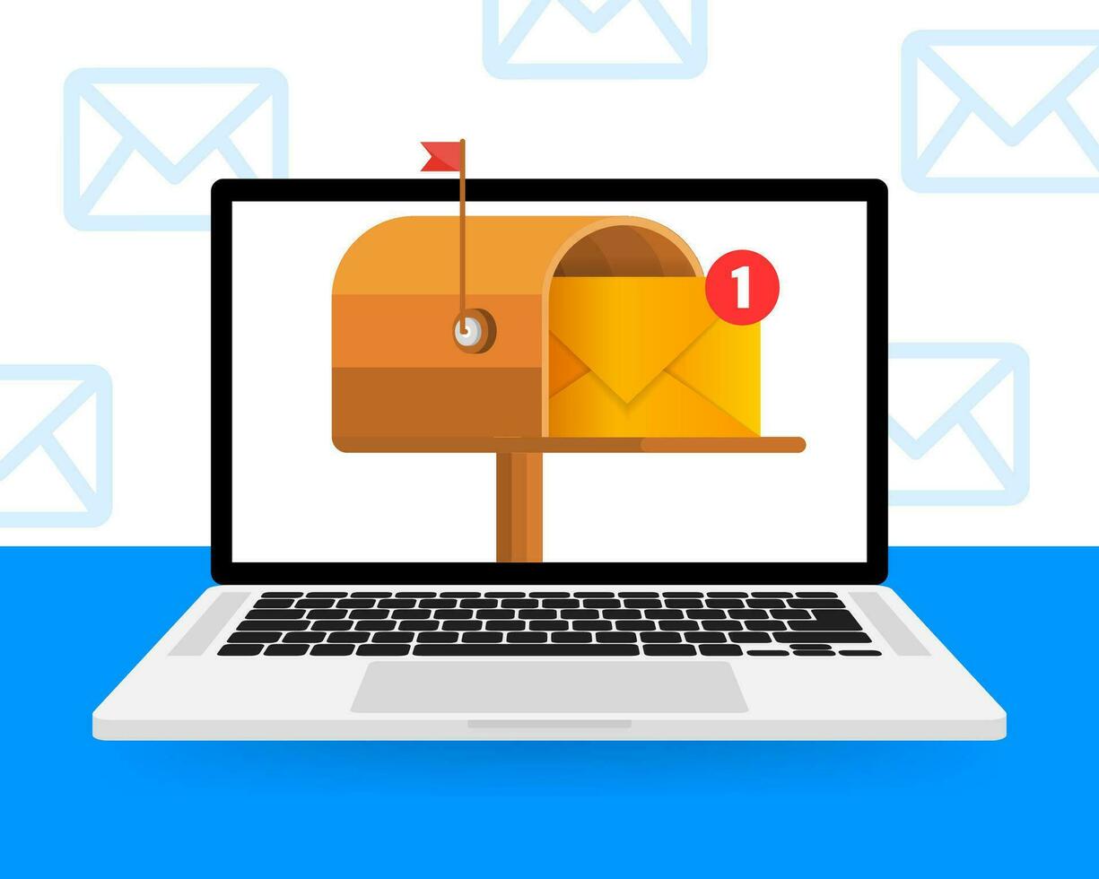 Mailbox with a letter inside in a flat style on a yellow background. Subscribe to our newsletter. Vector illustration.