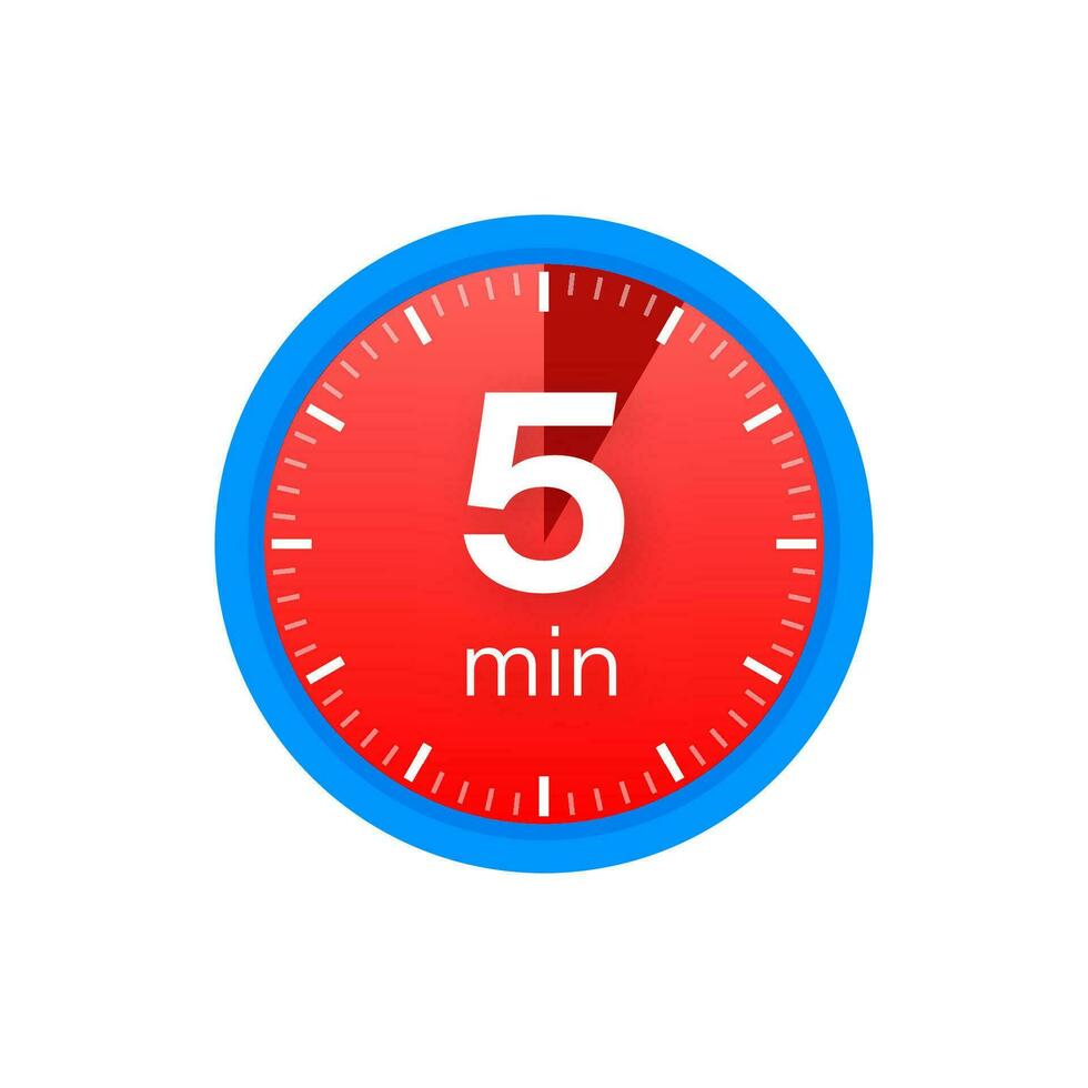 The 5 minutes, stopwatch vector icon. Stopwatch icon in flat style on a white background. Vector stock illustration.