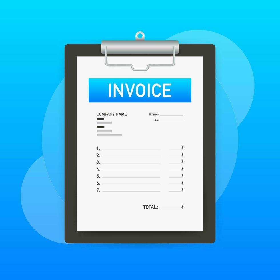 Flat blue invoice illustration. Vector flat illustration. Payment check isometric 3d. Online tax payment