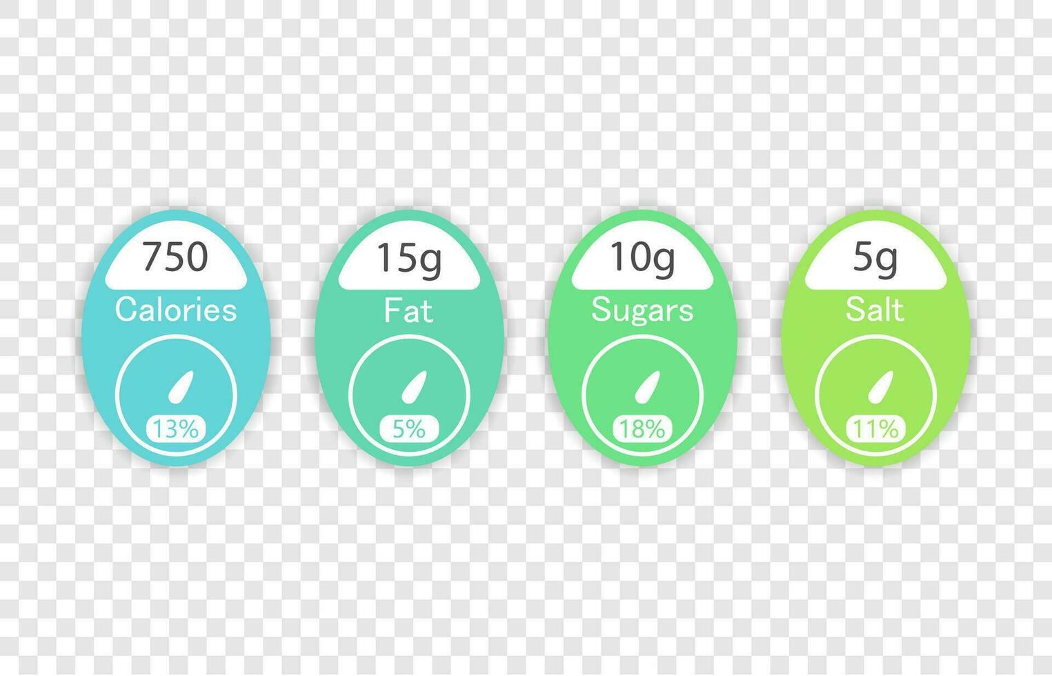 Nutrition facts vector package labels with calories and ingredient information. Illustration of nutritional ingredient.