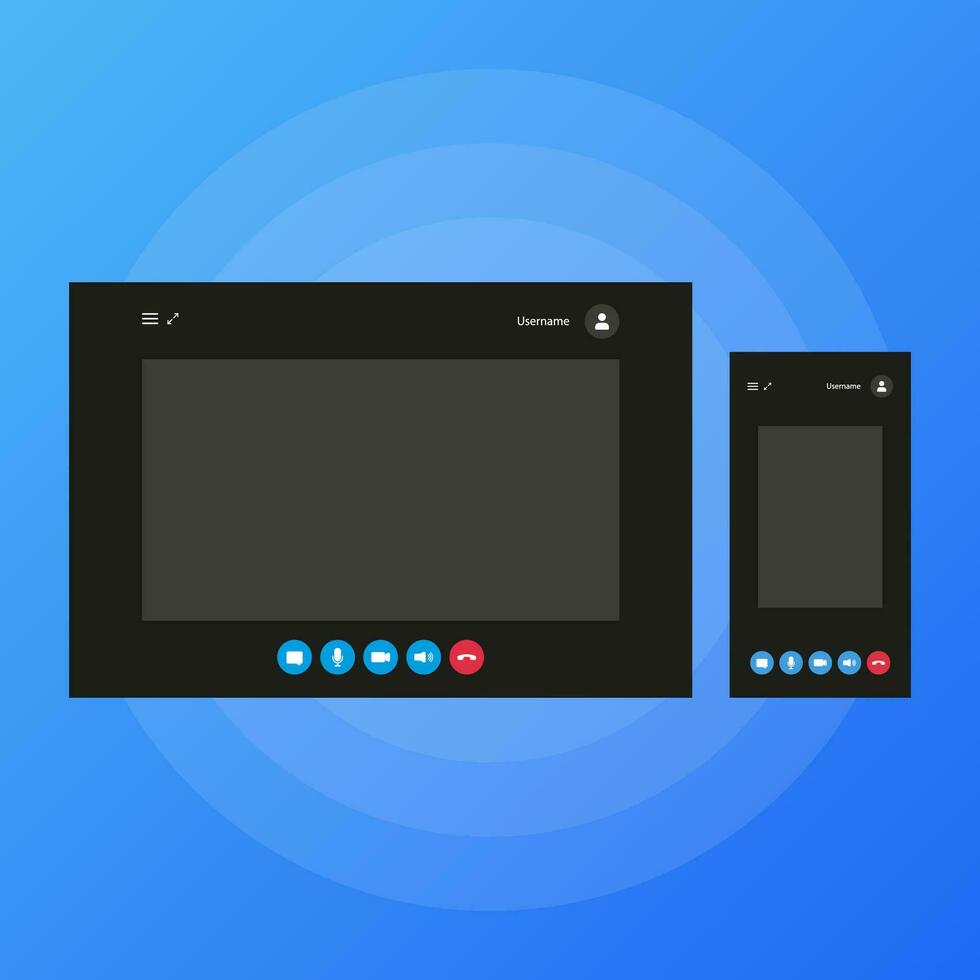 Two video call windows for different screen sizes. Vector illustration.